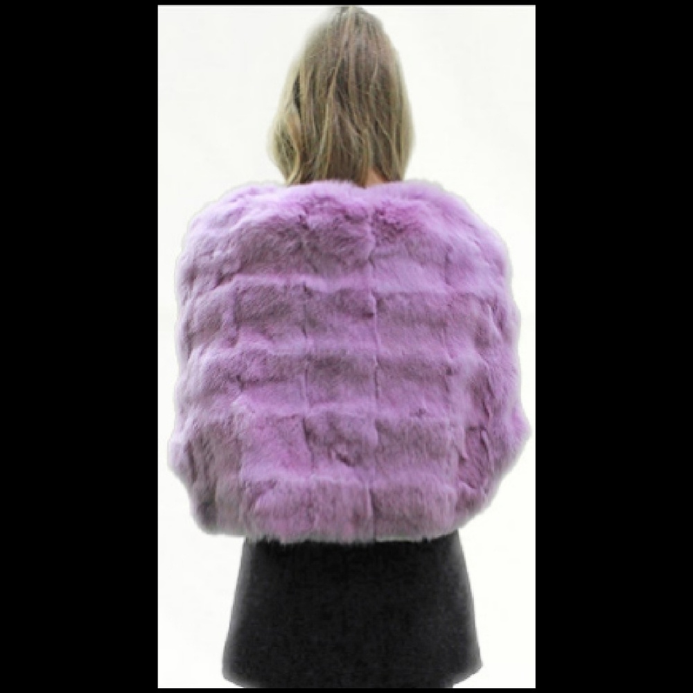 Lavender Knit Rex Rabbit Fur Capelet - Picture 2 of 3